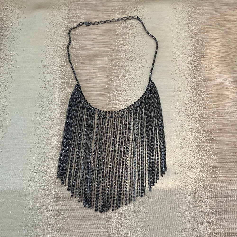 Elegant Black Fringe Necklace 18”